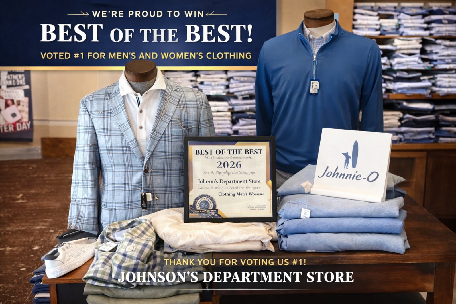 Johnson’s Department Store — proud winner of Best of the Best 2026, voted #1 for Men’s and Women’s Clothing by The Daily Post-Athenian